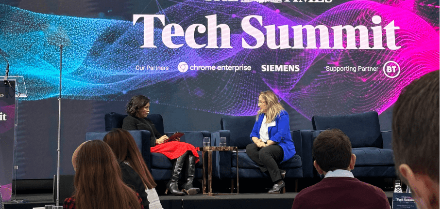 Katie Prescott and Feryal Clark speaking about the UK Labour Government's policy and legislation for regulating AI at The Times Tech Summit 2024.