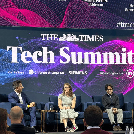 Amelia Armour, Amadeus Partner, speaking on a panel at The Times Tech Summit 2024.